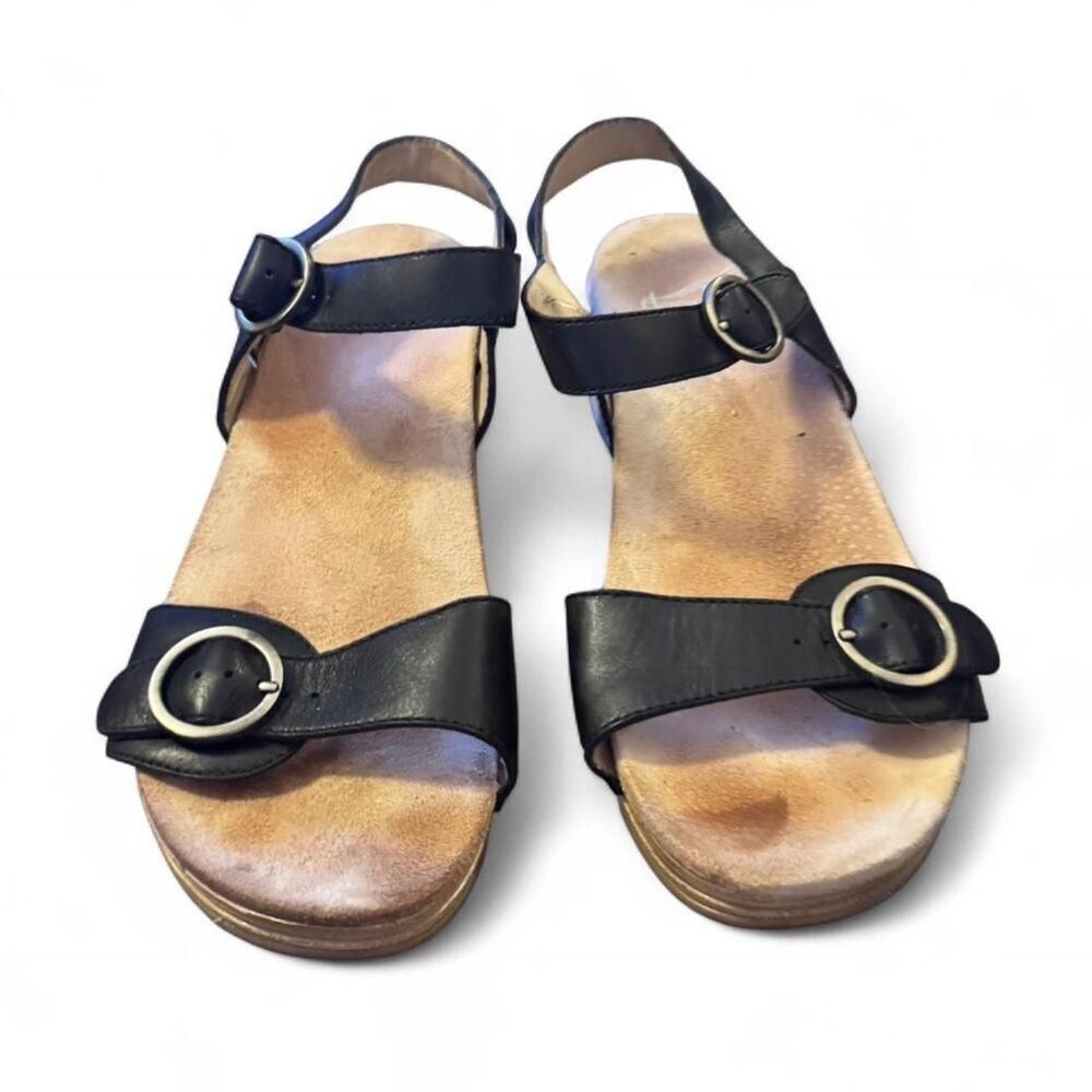 Dansko Black Leather Comfort Sandals EU 39 US 8.5 Buckle Slingback Wedge Shoes - Picture 7 of 7